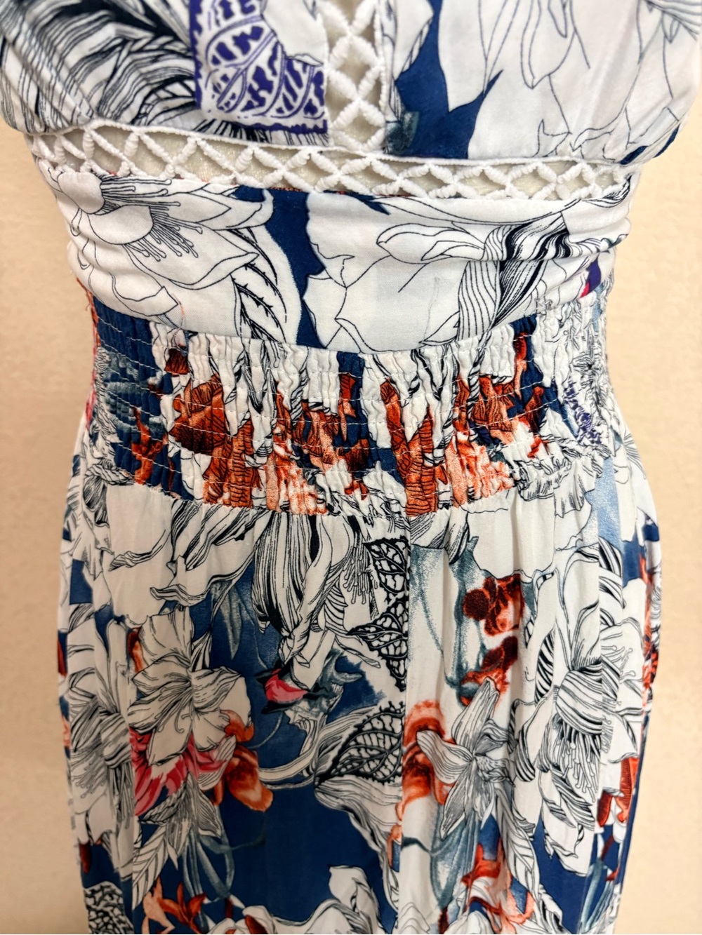 Jaase Navy & White Floral Halter Maxi Split Skirt Rayon Feminine Dress Size XS - Picture 5 of 13